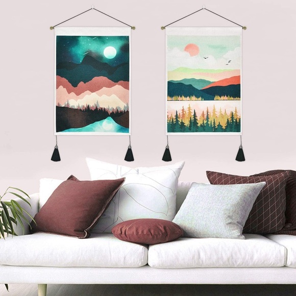Bohemian Retro Forest/Mountain Colorful Nature Banner Tassel Room Wall Decor Set - Picture 6 of 6